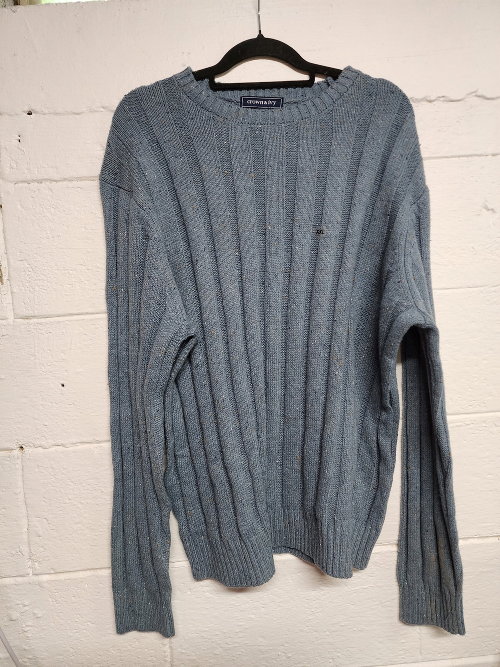 crown & ivy Men's Slate Blue Ribbed Crewneck Sweater